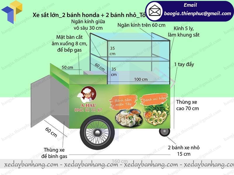 gia công xe bán đồ ăn vặt bằng inox