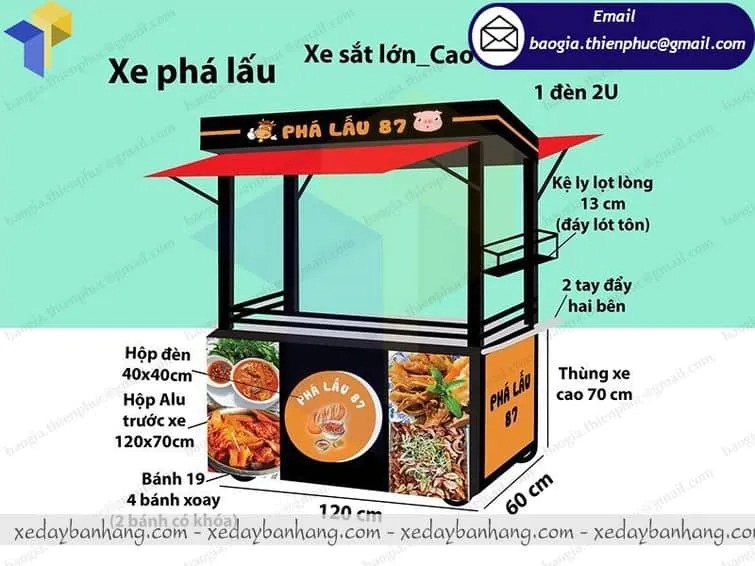 thiết kế xe bánh mì phá lấu inox