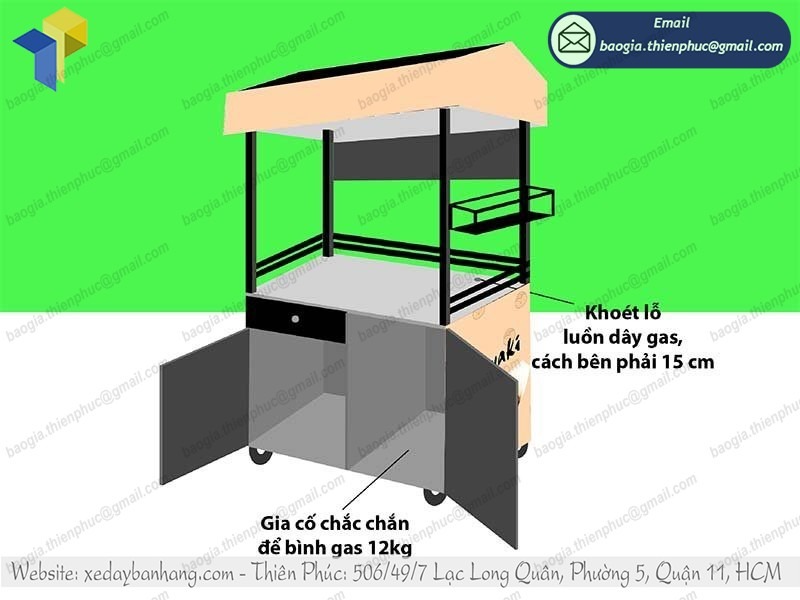 xe bán bánh bạch tuộc bằng sắt