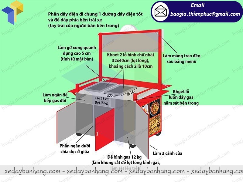 xe bán gà rán bằng sắt giá rẻ