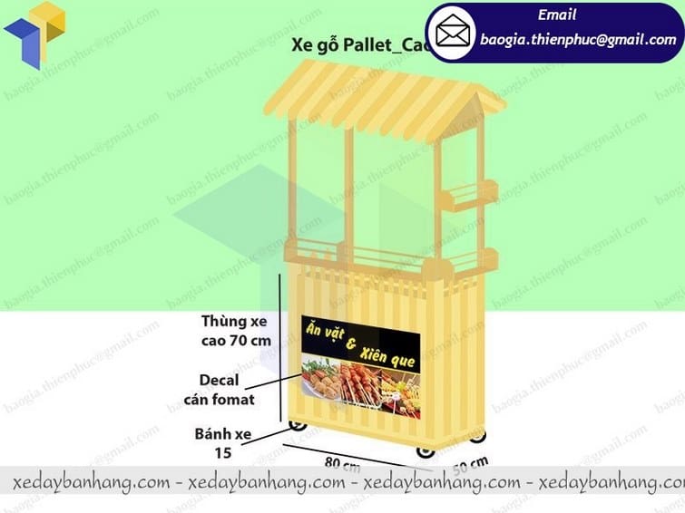 xe gỗ bán xiên que ăn vặt