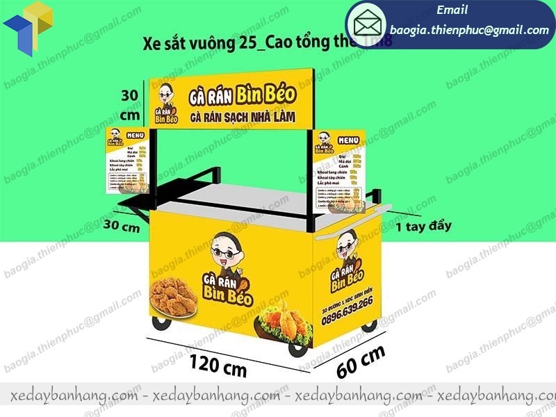 xe đẩy bán gà rán giá rẻ bằng sắt