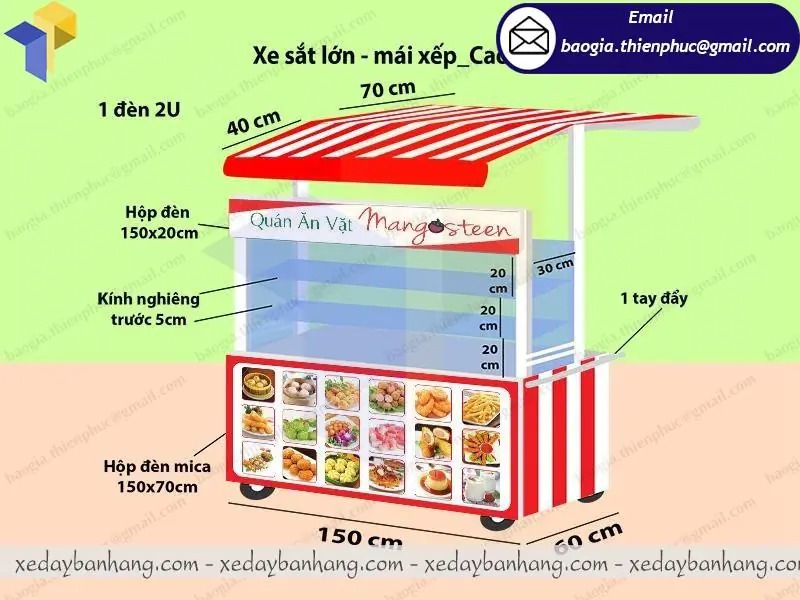 xe đẩy inox bán cá viên